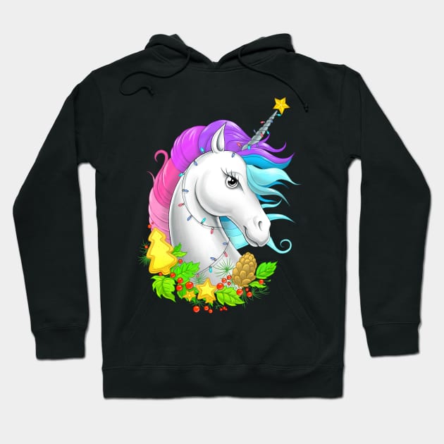 Xmas Unicorn Hoodie by NikKor